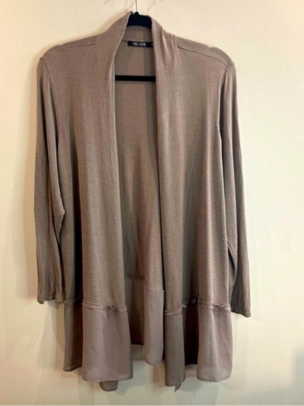 NIC + ZOE Sz 1X Silk Blend Flowy Open Front Sheer Hemline Long Line Cardigan